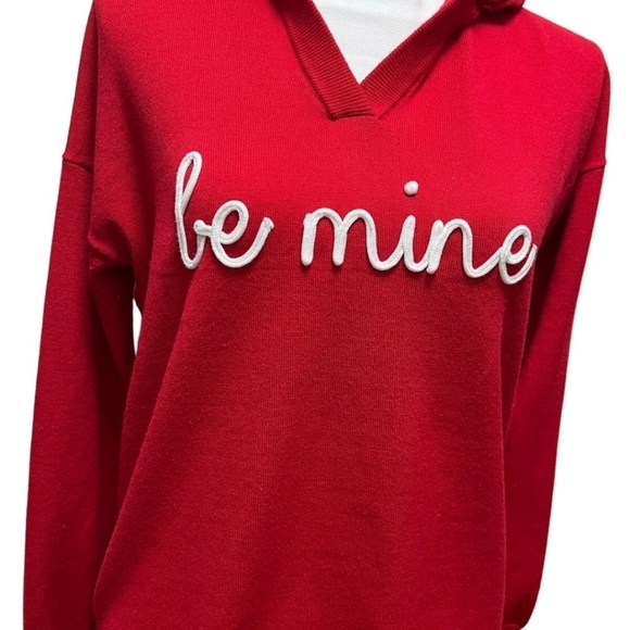 Like New Marled Be Mine Red Hoodie Sweater XS Valentine's Day - Picture 5 of 13